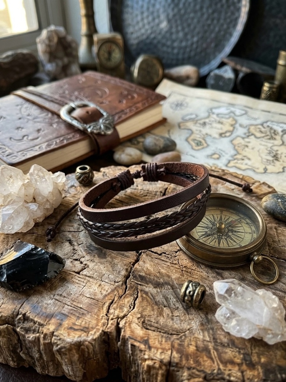 Hand Crafted Brown Braided Leather Bracelet